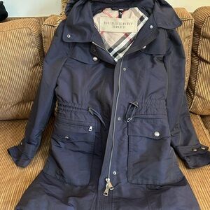 Burberry Brit Navy Rain/Utility Coat with hood Women’s size US 8. Excellent cond
